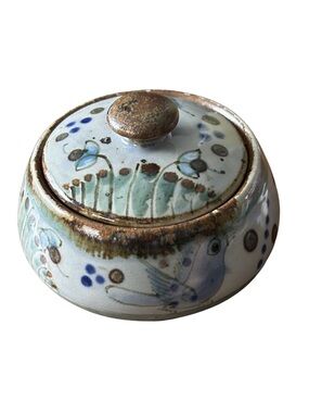 Vintage Ken Edwards Small Covered Dish Stoneware Bird Motif Ceramic Sugar Bowl